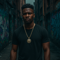 Gold Black Lion Necklace with Iced-Out CZ Stones & 30" Franco Chain – 14K Gold-Plated Hip Hop Pendant