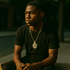 Gold Black Crown Necklace with Iced-Out CZ Stones & 30" Franco Chain – 14K Gold-Plated Hip Hop Pendant
