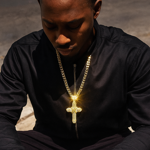 10mm Miami Cuban Link Chain with Iced Out Cross X Cross Pendant – Gold Hip Hop Necklace