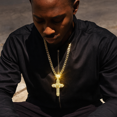 10mm Miami Cuban Link Chain with Iced Out Cross X Cross Pendant – Gold Hip Hop Necklace