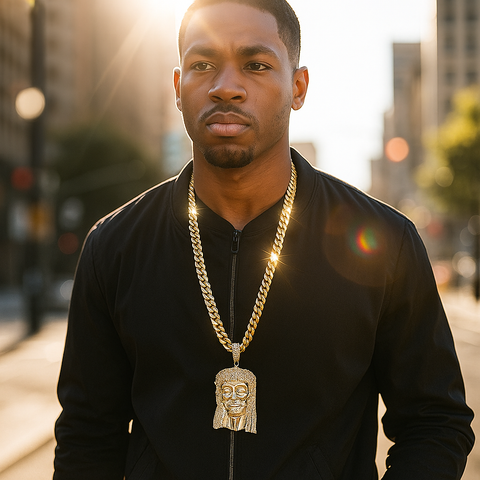 Gold Jesus 1 NECKLACE 10mm Miami Cuban Link Chain – Iced Gold Pendant | Luxury Hip Hop Jewelry