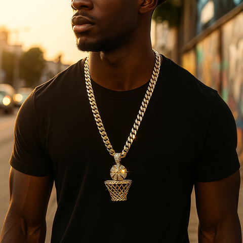 Gold Basketball Pendant Necklace – 10mm Miami Cuban Link Chain (30")