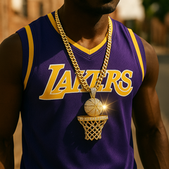 Gold Basketball Pendant Necklace – 10mm Miami Cuban Link Chain (30")