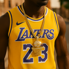 Gold Basketball Pendant Necklace – 10mm Miami Cuban Link Chain (30")