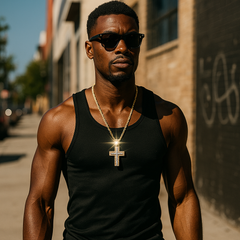14k Gold Filled 3 Layer Stardust Cross Pendant with Rope Chain