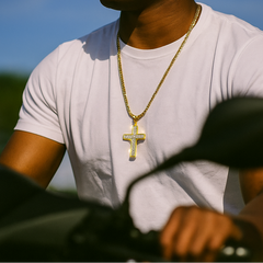 14k Gold Filled Stardust Cross Pendant with Franco Chain