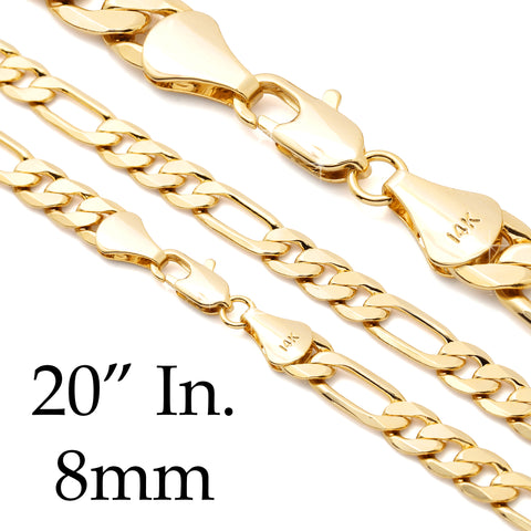 8 MM/20" FIGARO LINK CHAIN NECKLACE SLIM 14K REAL GOLD FILLED