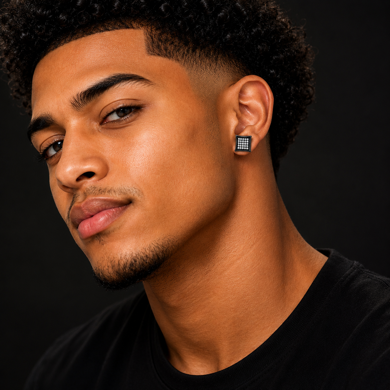 Hip Hop M Square Stud Earrings – AAA+ CZ Mounted Black-Clear Iced Out Earrings for Men & Women | Fashion Jewelry