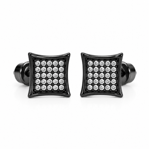 Hip Hop M Square Stud Earrings – AAA+ CZ Mounted Black-Clear Iced Out Earrings for Men & Women | Fashion Jewelry