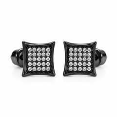 Hip Hop M Square Stud Earrings – AAA+ CZ Mounted Black-Clear Iced Out Earrings for Men & Women | Fashion Jewelry