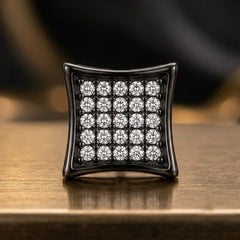 Hip Hop M Square Stud Earrings – AAA+ CZ Mounted Black-Clear Iced Out Earrings for Men & Women | Fashion Jewelry
