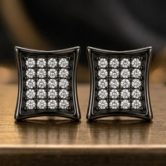 Hip Hop M Square Stud Earrings – AAA+ CZ Mounted Black-Clear Iced Out Earrings for Men & Women | Fashion Jewelry
