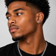 Hip Hop M Square Stud Earrings – AAA+ CZ Mounted Silver-Clear-Red Iced Out Earrings for Men & Women | Fashion Jewelry