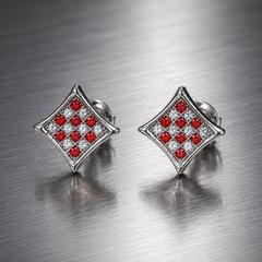 Hip Hop M Square Stud Earrings – AAA+ CZ Mounted Silver-Clear-Red Iced Out Earrings for Men & Women | Fashion Jewelry