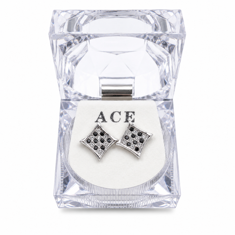 Hip Hop M Square Stud Earrings – AAA+ CZ Mounted Silver-Clear-Black Iced Out Earrings for Men & Women | Fashion Jewelry
