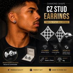 Hip Hop M Square Stud Earrings – AAA+ CZ Mounted Silver-Clear-Black Iced Out Earrings for Men & Women | Fashion Jewelry