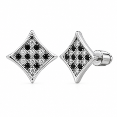 Hip Hop M Square Stud Earrings – AAA+ CZ Mounted Silver-Clear-Black Iced Out Earrings for Men & Women | Fashion Jewelry