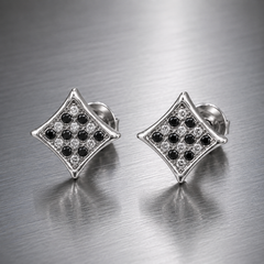 Hip Hop M Square Stud Earrings – AAA+ CZ Mounted Silver-Clear-Black Iced Out Earrings for Men & Women | Fashion Jewelry