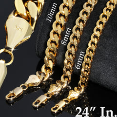 Men's Solid Curb Chain Necklace 8mm 10mm 24"