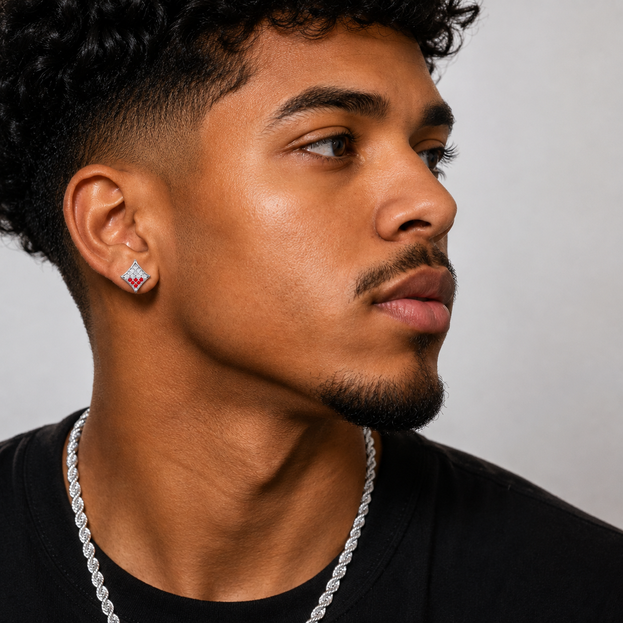 Hip Hop M Square Stud Earrings – AAA+ CZ Mounted Silver-Clear-Red Iced Out Earrings for Men & Women | Fashion Jewelry (Copy)