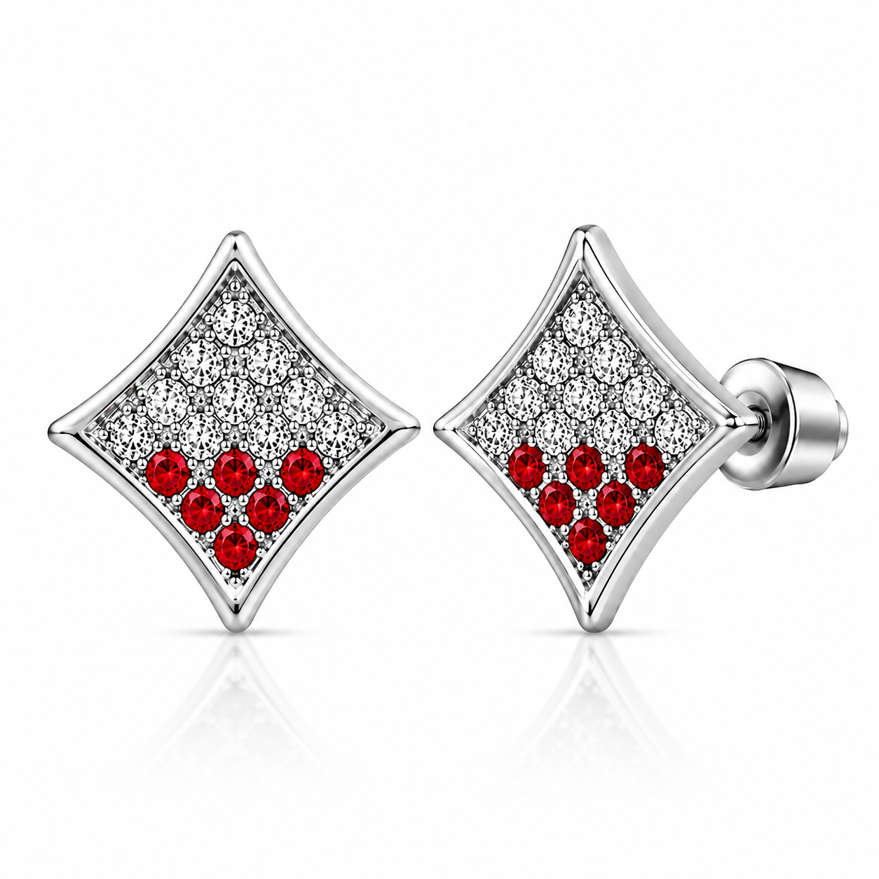 Hip Hop M Square Stud Earrings – AAA+ CZ Mounted Silver-Clear-Red Iced Out Earrings for Men & Women | Fashion Jewelry (Copy)