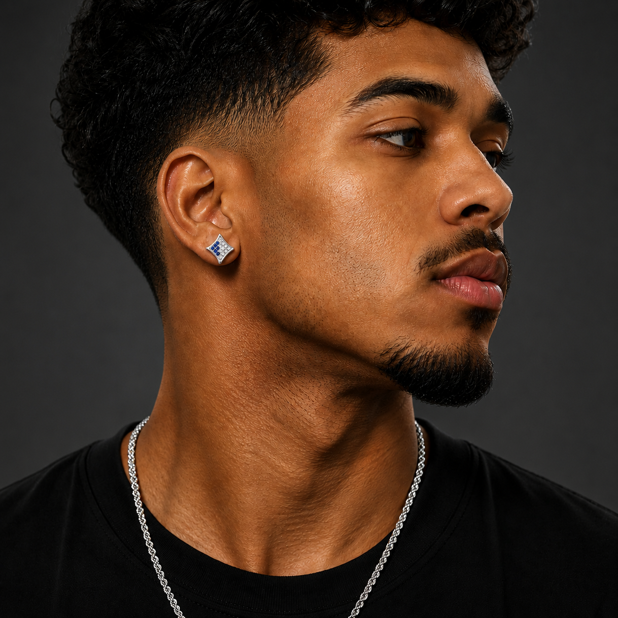 Hip Hop M Square Stud Earrings – AAA+ CZ Mounted Silver-Clear-Blue Iced Out Earrings for Men & Women | Fashion Jewelry (Copy) (Copy)
