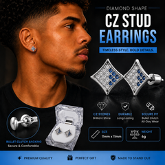 Hip Hop M Square Stud Earrings – AAA+ CZ Mounted Silver-Clear-Blue Iced Out Earrings for Men & Women | Fashion Jewelry (Copy) (Copy)