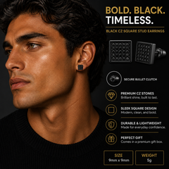 Hip Hop M Square Stud Earrings – AAA+ CZ Mounted Black-Black Iced Out Earrings for Men & Women | Fashion Jewelry (Copy) (Copy) (Copy) (Copy)