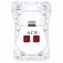 Hip Hop M Square Stud Earrings – AAA+ CZ Mounted Black-RED Iced Out Earrings for Men & Women | Fashion Jewelry