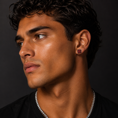 Hip Hop M Square Stud Earrings – AAA+ CZ Mounted Black-RED Iced Out Earrings for Men & Women | Fashion Jewelry