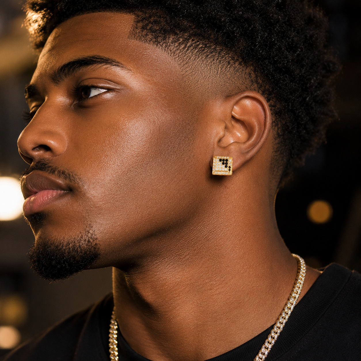 Hip Hop Square Stud Earrings – AAA+ CZ Mounted Gold Clear/Black Iced Out Earrings for Men & Women | Fashion Jewelry