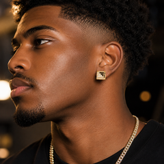 Hip Hop L Square Stud Earrings – AAA+ CZ Mounted Gold Clear/Black Iced Out Earrings for Men & Women | Fashion Jewelry