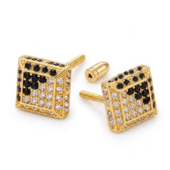 Hip Hop L Square Stud Earrings – AAA+ CZ Mounted Gold Clear/Black Iced Out Earrings for Men & Women | Fashion Jewelry