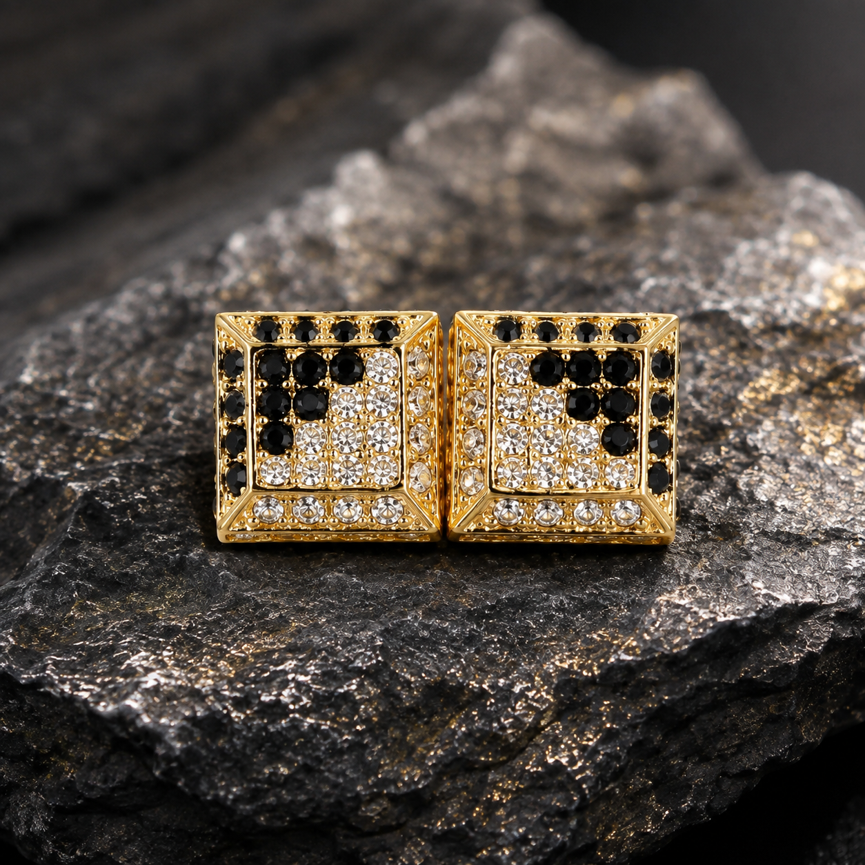 Hip Hop L Square Stud Earrings – AAA+ CZ Mounted Gold Clear/Black Iced Out Earrings for Men & Women | Fashion Jewelry