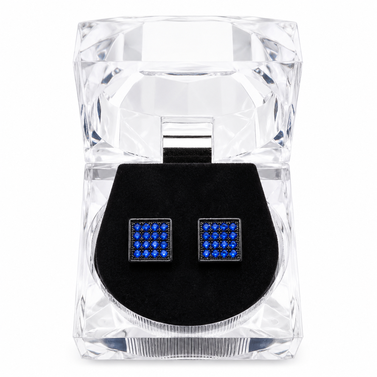 Hip Hop M Square Stud Earrings – AAA+ CZ Mounted Black-Blue Iced Out Earrings for Men & Women | Fashion Jewelry