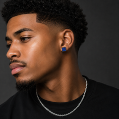 Hip Hop M Square Stud Earrings – AAA+ CZ Mounted Black-Blue Iced Out Earrings for Men & Women | Fashion Jewelry
