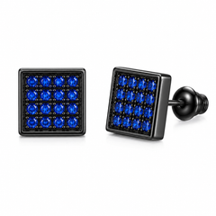 Hip Hop M Square Stud Earrings – AAA+ CZ Mounted Black-Blue Iced Out Earrings for Men & Women | Fashion Jewelry