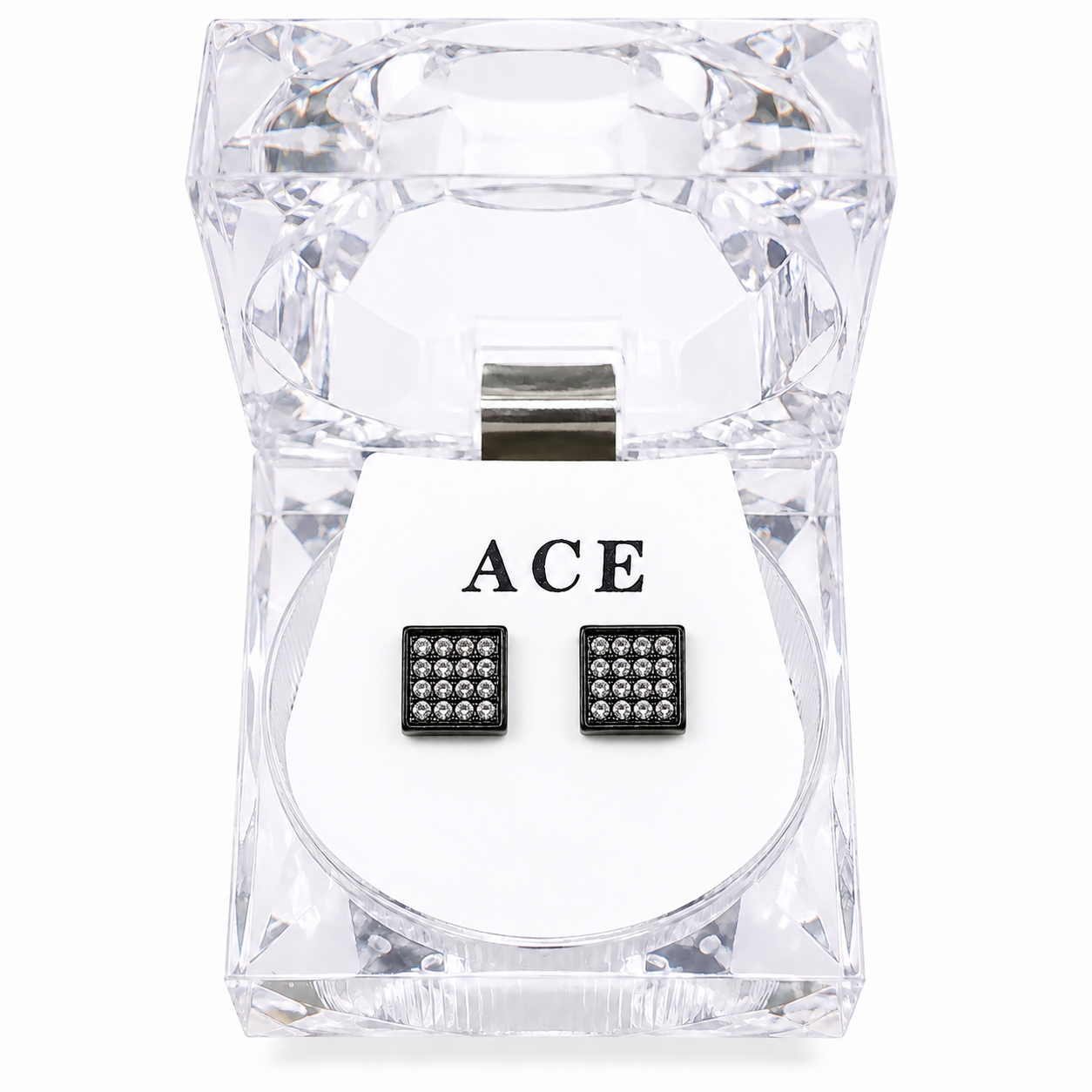 Hip Hop M Square Stud Earrings – AAA+ CZ Mounted Black-Clear Iced Out Earrings for Men & Women | Fashion Jewelry