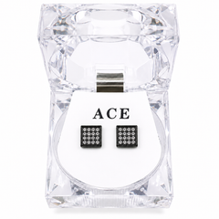 Hip Hop M Square Stud Earrings – AAA+ CZ Mounted Black-Clear Iced Out Earrings for Men & Women | Fashion Jewelry