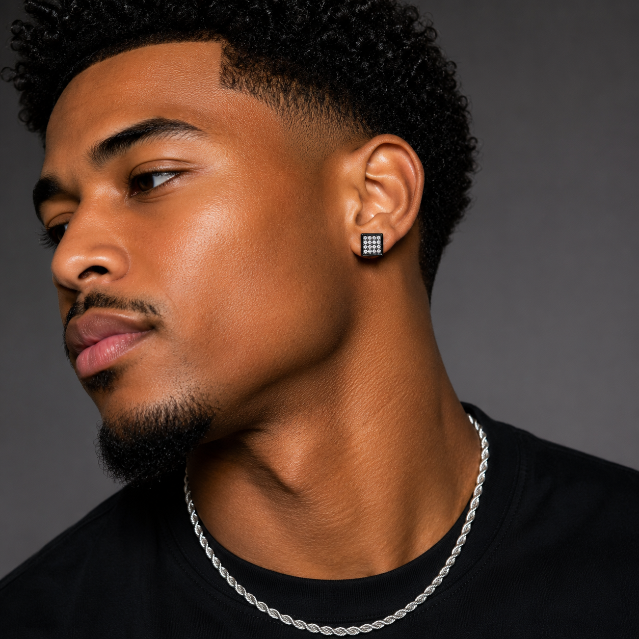 Hip Hop M Square Stud Earrings – AAA+ CZ Mounted Black-Clear Iced Out Earrings for Men & Women | Fashion Jewelry