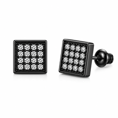 Hip Hop M Square Stud Earrings – AAA+ CZ Mounted Black-Clear Iced Out Earrings for Men & Women | Fashion Jewelry