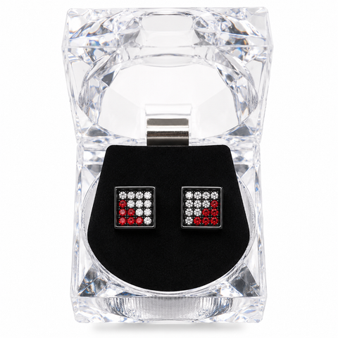 Hip Hop M Square Stud Earrings – AAA+ CZ Mounted Black-Clear-Red Iced Out Earrings for Men & Women | Fashion Jewelry