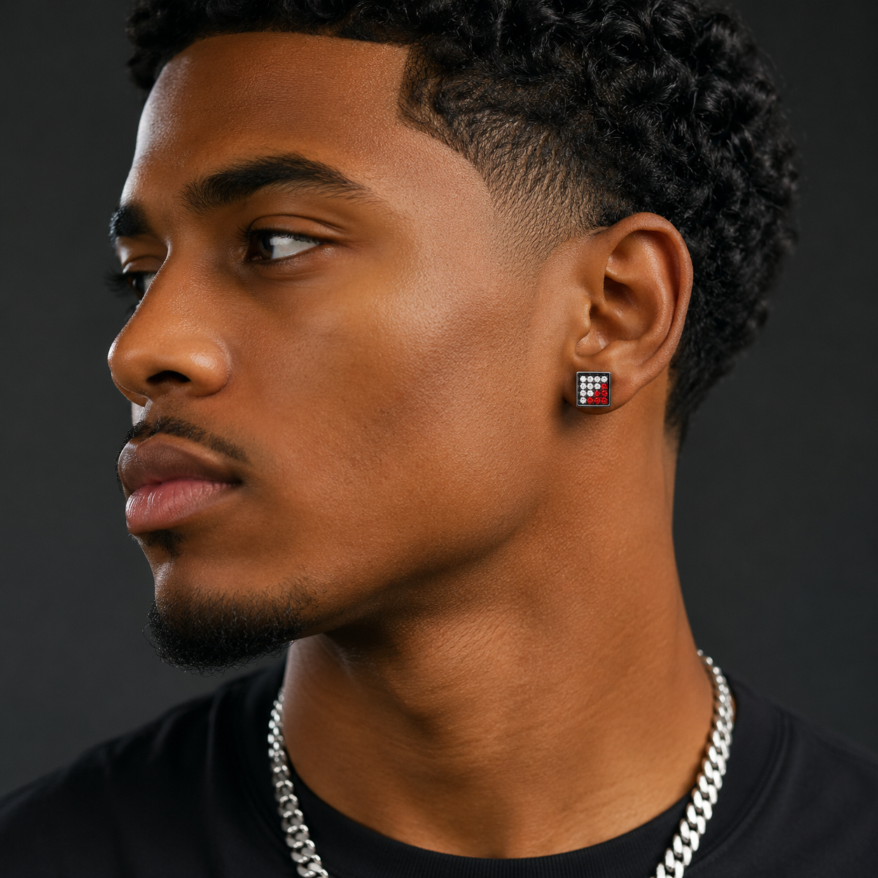 Hip Hop M Square Stud Earrings – AAA+ CZ Mounted Black-Clear-Red Iced Out Earrings for Men & Women | Fashion Jewelry