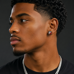 Hip Hop M Square Stud Earrings – AAA+ CZ Mounted Black-Clear-Red Iced Out Earrings for Men & Women | Fashion Jewelry