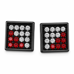 Hip Hop M Square Stud Earrings – AAA+ CZ Mounted Black-Clear-Red Iced Out Earrings for Men & Women | Fashion Jewelry