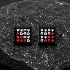 Hip Hop M Square Stud Earrings – AAA+ CZ Mounted Black-Clear-Red Iced Out Earrings for Men & Women | Fashion Jewelry