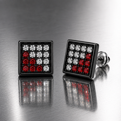 Hip Hop M Square Stud Earrings – AAA+ CZ Mounted Black-Clear-Red Iced Out Earrings for Men & Women | Fashion Jewelry
