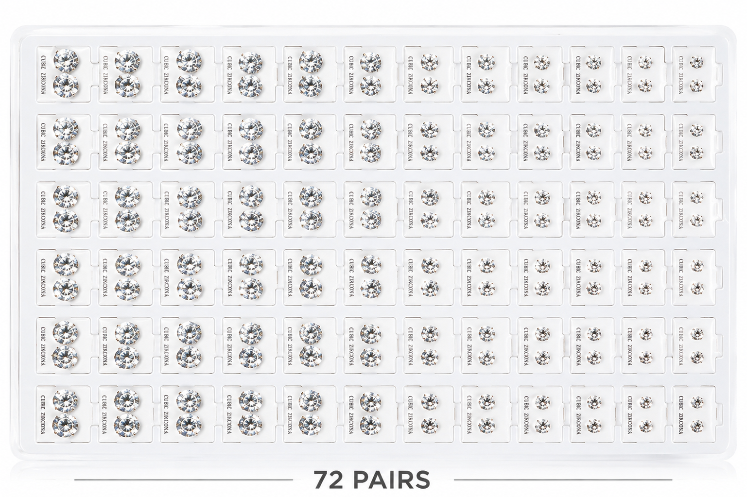 72 Pairs Stainless Steel ROUND CZ Stud Earrings Set | Hypoallergenic 316L Surgical Steel | 7MM & 9MM Cubic Zirconia Earrings for Men & Women