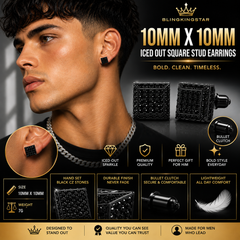 Hip Hop L Square Stud Earrings – AAA+ CZ Mounted BLACK Iced Out Earrings for Men & Women | Fashion Jewelry