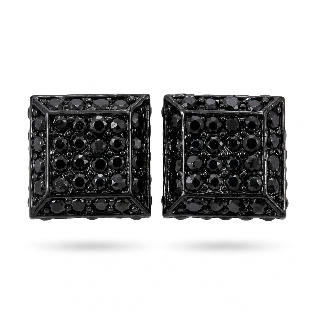 Hip Hop L Square Stud Earrings – AAA+ CZ Mounted BLACK Iced Out Earrings for Men & Women | Fashion Jewelry